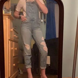 Distressed overalls